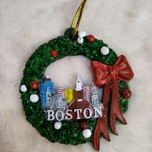 Festive Boston Holiday Wreath Ornament